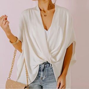 NWT Tyche Party On The Go Surplice Top in Ivory